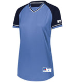 Russell Columbia Blue/Navy/White Ladies Classic V-Neck Softball Jersey