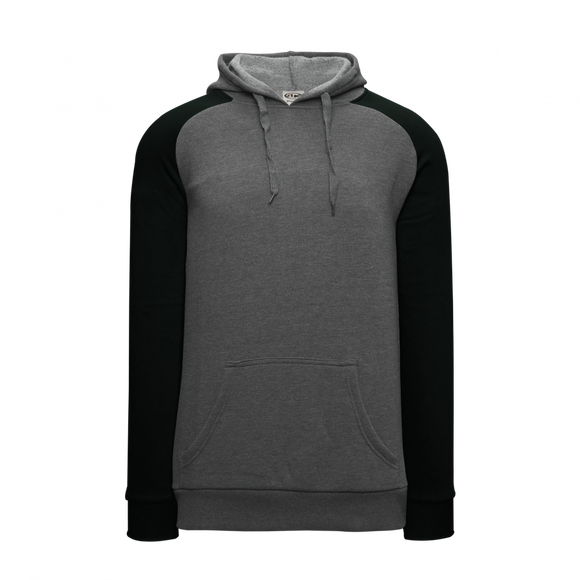 Athletic Knit (AK) A3025A-930 Heather Charcoal/Black Adult Apparel Cotton Hooded Sweatshirt