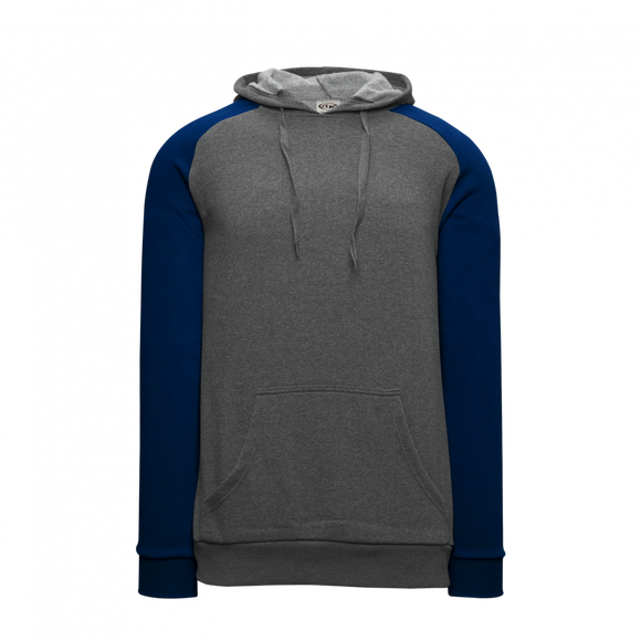 Athletic Knit (AK) A3025A-931 Heather Charcoal/Navy Adult Apparel Cotton Hooded Sweatshirt