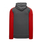 Athletic Knit (AK) A3025Y-933 Heather Charcoal/Red Youth Apparel Cotton Hooded Sweatshirt