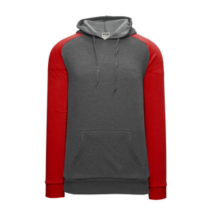 Athletic Knit (AK) A3025Y-933 Heather Charcoal/Red Youth Apparel Cotton Hooded Sweatshirt