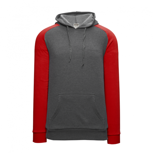 Athletic Knit (AK) A3025A-933 Heather Charcoal/Red Adult Apparel Cotton Hooded Sweatshirt