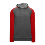 Athletic Knit (AK) A3025Y-933 Heather Charcoal/Red Youth Apparel Cotton Hooded Sweatshirt