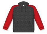 Athletic Knit (AK) A3025Y-933 Heather Charcoal/Red Youth Apparel Cotton Hooded Sweatshirt