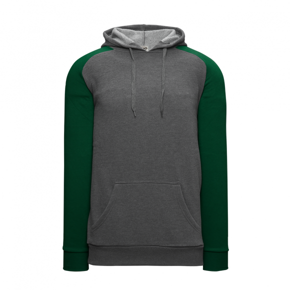 Athletic Knit (AK) A3025A-934 Heather Charcoal/Dark Green Adult Apparel Cotton Hooded Sweatshirt