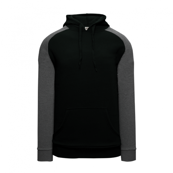 Athletic Knit (AK) A3025A-935 Black/Heather Charcoal Adult Apparel Cotton Hooded Sweatshirt