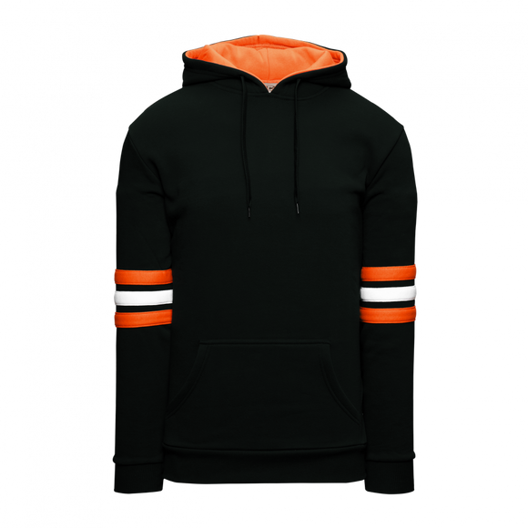 Athletic Knit (AK) A3050A-223 Black/Orange/White 3-Stripe Adult Cotton Hooded Sweatshirt