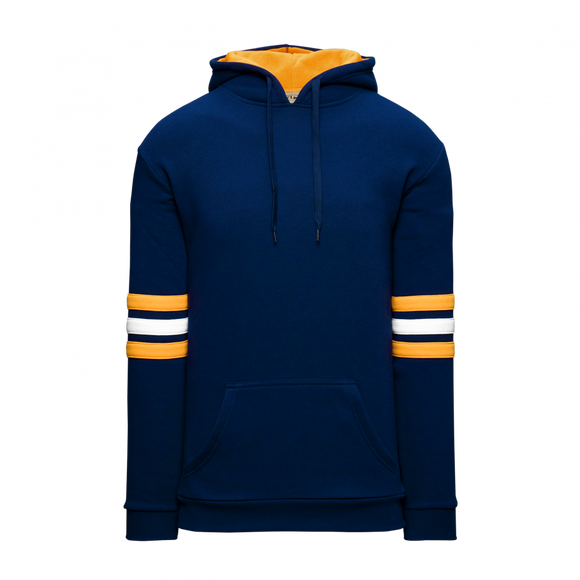 Athletic Knit (AK) A3050A-460 Navy/Gold/White 3-Stripe Adult Cotton Hooded Sweatshirt