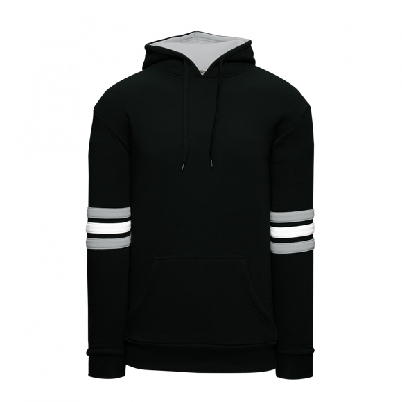 Athletic Knit (AK) A3050A-918 Black/Grey/White 3-Stripe Adult Cotton Hooded Sweatshirt