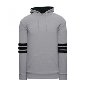 Athletic Knit (AK) A3050A-920 Heather Grey/Black 3-Stripe Adult Cotton Hooded Sweatshirt