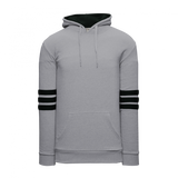 Athletic Knit (AK) A3050A-920 Heather Grey/Black 3-Stripe Adult Cotton Hooded Sweatshirt