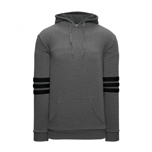 Athletic Knit (AK) A3050A-930 Heather Charcoal/Black 3-Stripe Adult Cotton Hooded Sweatshirt