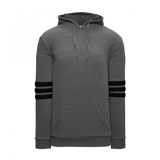 Athletic Knit (AK) A3050Y-930 Heather Charcoal/Black 3-Stripe Youth Cotton Hooded Sweatshirt