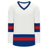 Athletic Knit (AK) H6500A-335 Adult White/Royal Blue/Red League Hockey Jersey - PSH Sports