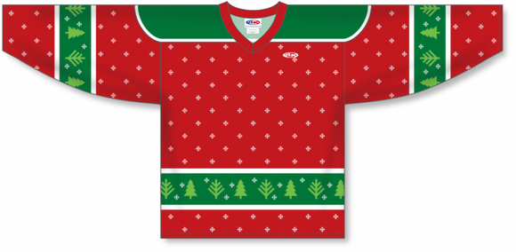 Athletic Knit (AK) Custom ZH101-CHR2405 Sublimated Red Christmas Sweater Hockey Jersey