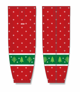 Athletic Knit (AK) Custom ZH711-CHR2405 Red Christmas Sweater Sublimated Mesh Ice Hockey Socks