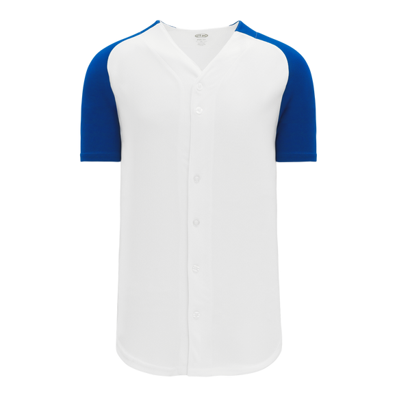 Athletic Knit (AK) BA1875Y-207 Youth White/Royal Blue Full Button Baseball Jersey