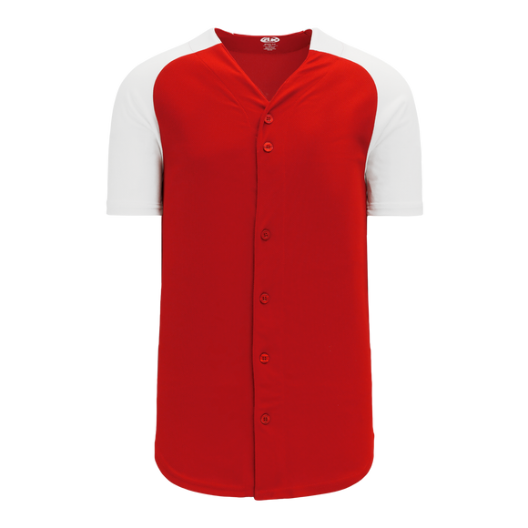Athletic Knit (AK) BA1875A-208 Adult Red/White Full Button Baseball Jersey