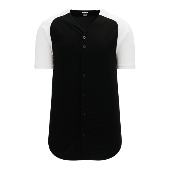 Athletic Knit (AK) BA1875A-221 Adult Black/White Full Button Baseball Jersey