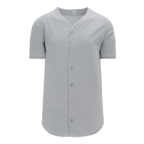 Athletic Knit (AK) BA5200M-012 Mens Grey Full Button Baseball Jersey