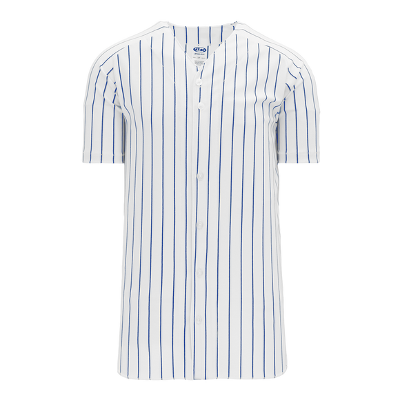 Athletic Knit (AK) BA524A-207 Adult White/Royal Blue Pinstripe Full Button Baseball Jersey