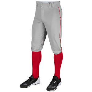 Champro BP101 Grey Triple Crown Knicker with Scarlet/Red Braid Youth Baseball Pant