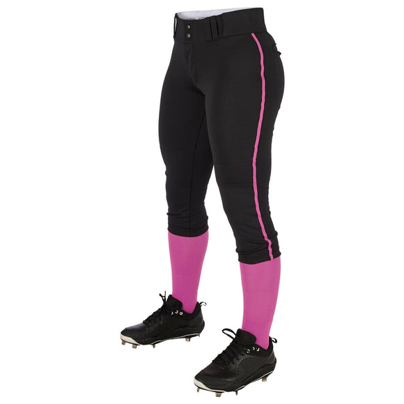 Champro BP11P Tournament Black Traditional Girls Low-Rise Softball Pant with Pink Braid
