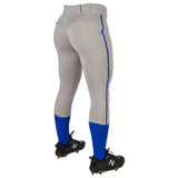Champro BP11P Tournament Grey Traditional Womens Low-Rise Softball Pant with Royal Blue Braid
