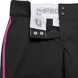 Champro BP11P Tournament Black Traditional Womens Low-Rise Softball Pant with Pink Braid