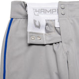 Champro BP11P Tournament Grey Traditional Girls Low-Rise Softball Pant with Royal Blue Braid