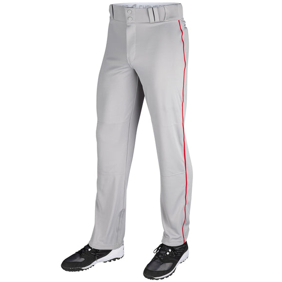 Champro BP91U Grey Triple Crown Open Bottom Adult Baseball Pant with Scarlet/Red Piping