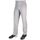 Champro BP91U Grey Triple Crown Open Bottom Youth Baseball Pant with Scarlet/Red Piping