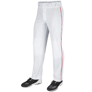 Champro BP91U White Triple Crown Open Bottom Youth Baseball Pant with Scarlet/Red Piping