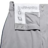 Champro BP91U Grey Triple Crown Open Bottom Youth Baseball Pant with Navy Piping