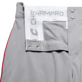 Champro BP91U Grey Triple Crown Open Bottom Youth Baseball Pant with Scarlet/Red Piping
