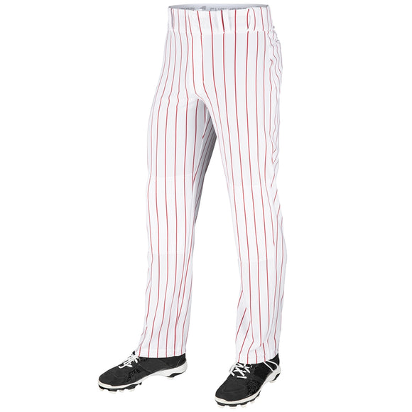 Champro BPPINU White Triple Crown Open Bottom Youth Baseball Pant with Scarlet/Red Pinstripes