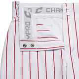 Champro BPPINU White Triple Crown Open Bottom Adult Baseball Pant with Scarlet/Red Pinstripes