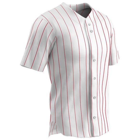 Champro BS14 Ace White Adult Baseball Jersey with Scarlet/Red Pinstripes