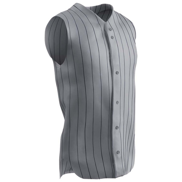 Champro BS16 Ace Grey Adult Sleeveless Baseball Jersey with Navy Pinstripes
