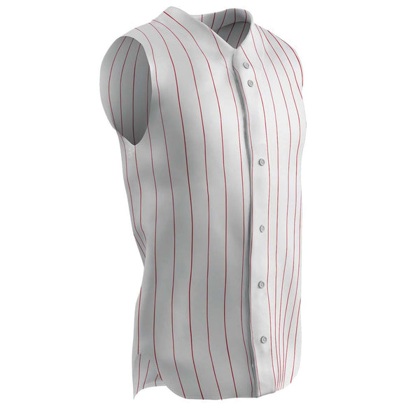 Champro BS16 Ace White Adult Sleeveless Baseball Jersey with Scarlet/Red Pinstripes