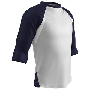 Champro BS24 Complete Game 3/4 Sleeve White/Navy Adult Baseball Shirt