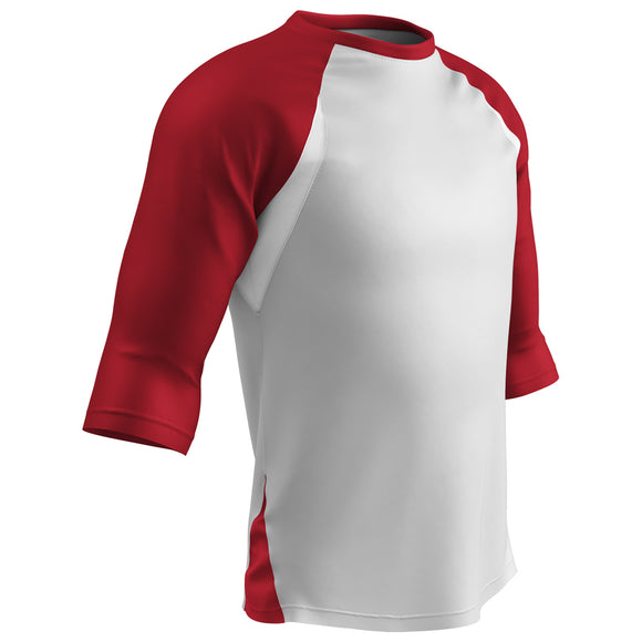 Champro BS24 Complete Game 3/4 Sleeve White/Scarlet Adult Baseball Shirt