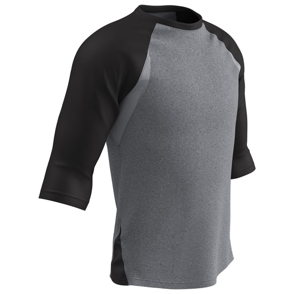 Champro BS25 Extra Innings 3/4 Sleeve Grey/Black Youth Baseball Shirt