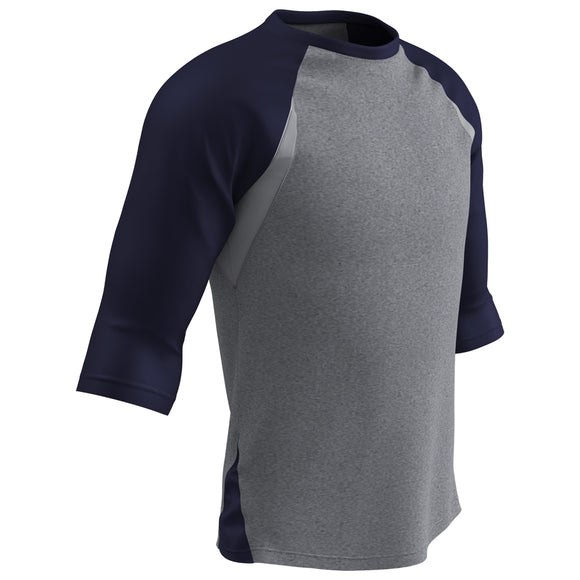 Champro BS25 Extra Innings 3/4 Sleeve Grey/Navy Youth Baseball Shirt
