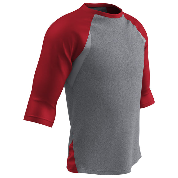 Champro BS25 Extra Innings 3/4 Sleeve Grey/Scarlet Blue Youth Baseball Shirt