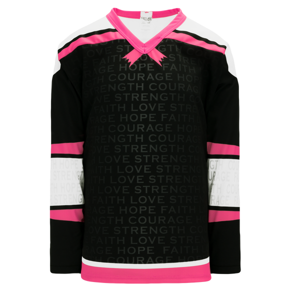Athletic Knit (AK) H550CA-BCA773C Sublimated Adult Breast Cancer Awareness Black Hockey Jersey