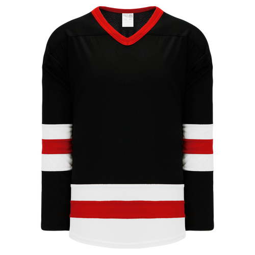 Athletic Knit (AK) H6500A-348 Adult Black/White/Red League Hockey Jersey - PSH Sports