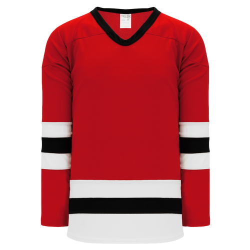 Athletic Knit (AK) H6500A-414 Adult Red/White/Black League Hockey Jersey - PSH Sports