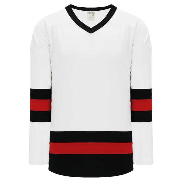 Athletic Knit (AK) H6500A-415 Adult White/Black/Red League Hockey Jersey