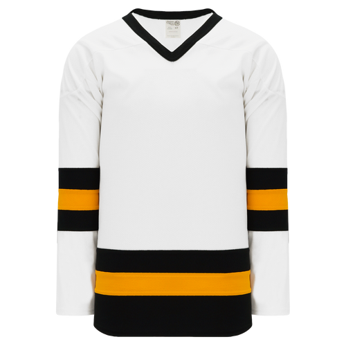 Athletic Knit (AK) H6500A-436 Adult White/Black/Gold League Hockey Jersey - PSH Sports